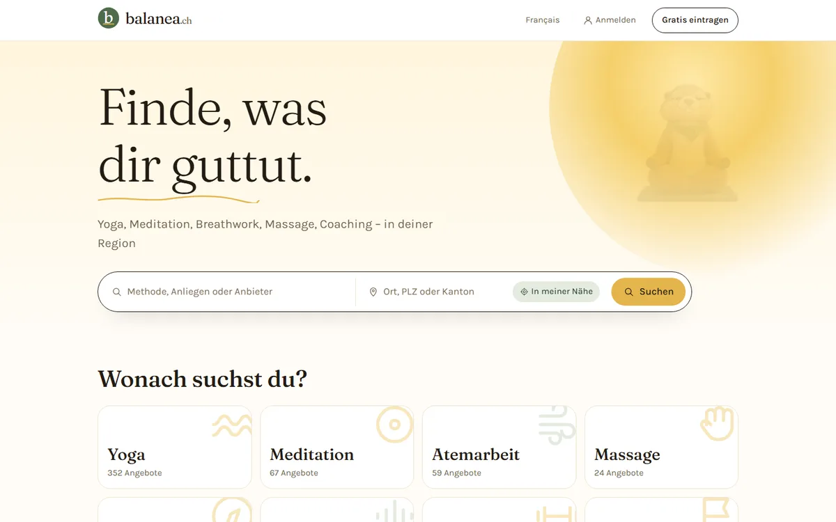 Startseite von balanea.ch am Computer