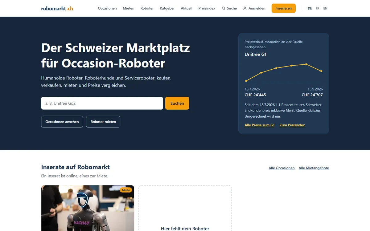 Startseite von robomarkt.ch am Computer