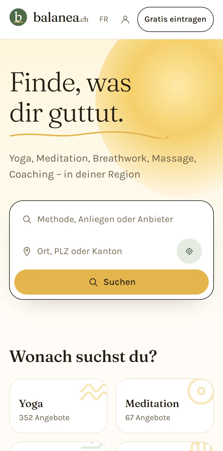 Startseite von balanea.ch am Handy